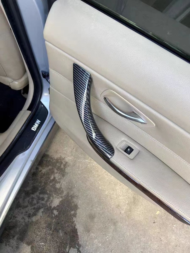 For BMW E90 328i Car Right Side Inner Door Panel Handle Pull Trim Cover Carbon