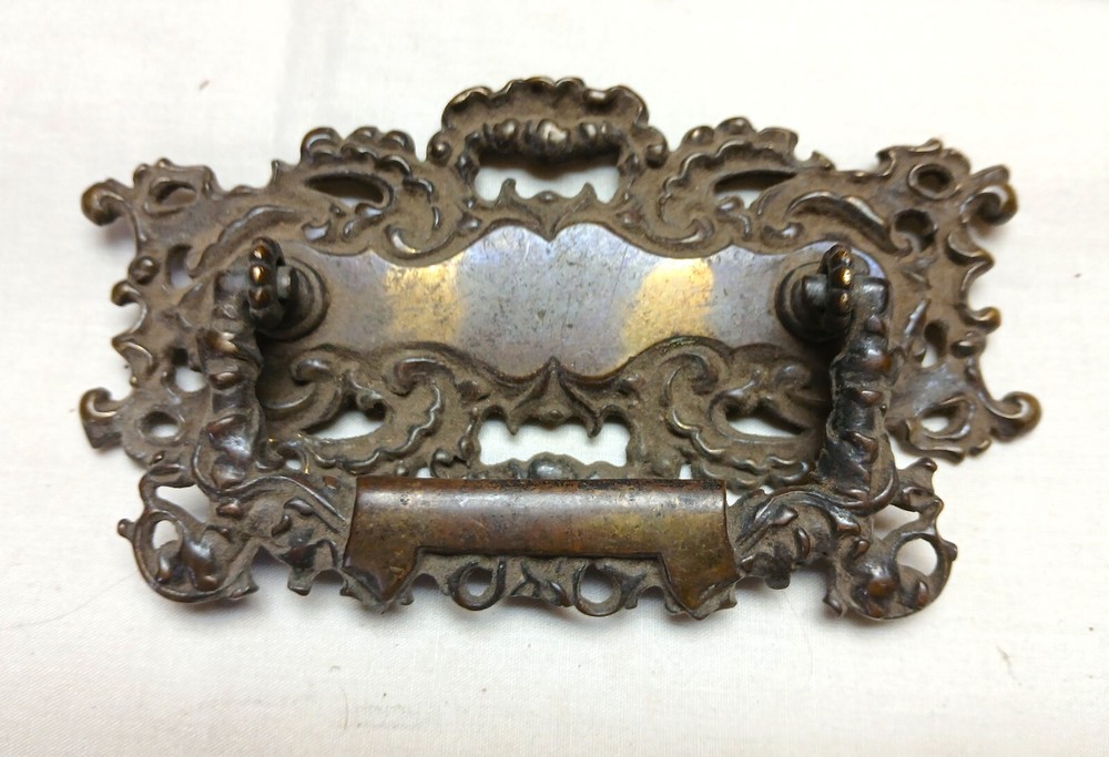 Antique Victorian Cast Brass Drawer Pull with Copper Flashing 1880s
