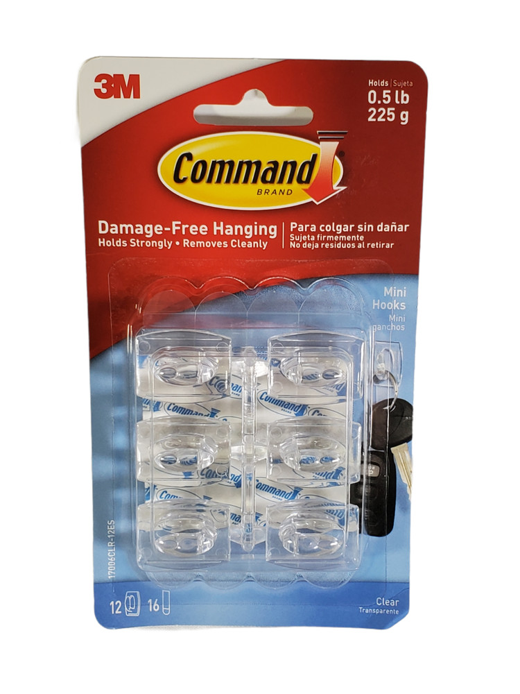Command 12 Hooks 16 Strips Clear Mini Decorative Hooks .5 lb Hold - NEW