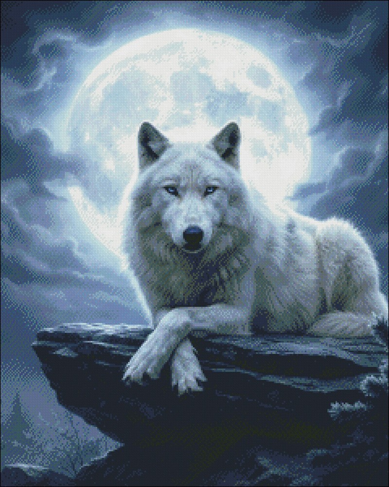 Night Wolf 5 - DIY Chart Counted Cross Stitch Patterns Needlework DMC Color