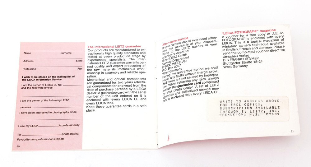 Leica CL Instruction Manual