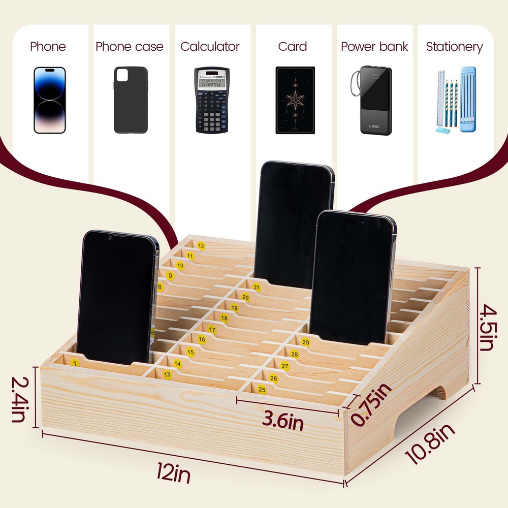 Classroom Cell Holder, Fully Assembled 36 Grid Cellphone Storage Box for Stud...