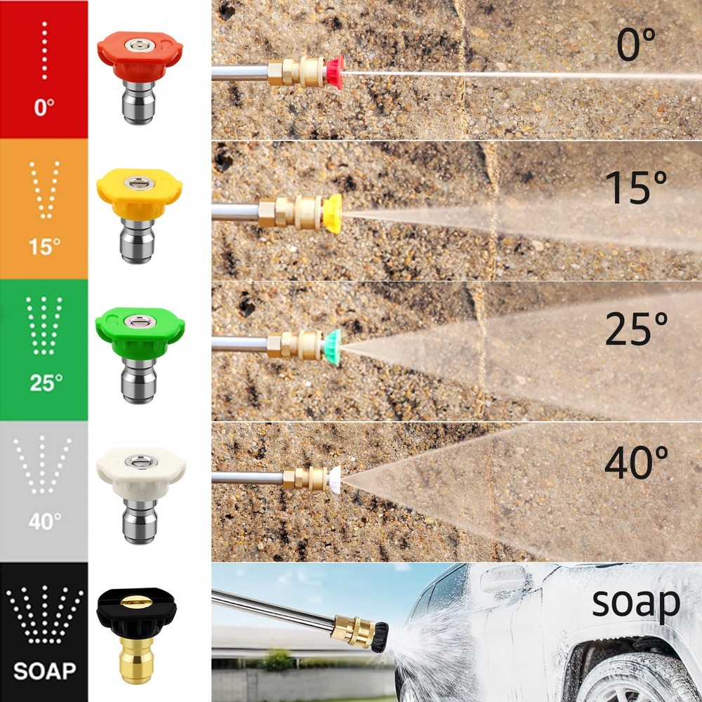 Pressure Washer Tips Power Washer Soap Nozzle Tips Multiple Degrees 1/4 Quick...