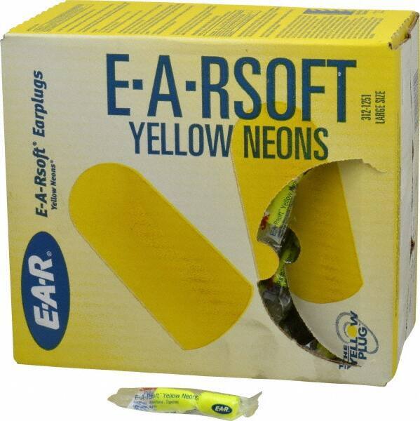 E-A-Rsoft Disposable 33dB Earplug, Large Size, Neon Yellow Uncorded, 200 Pairs