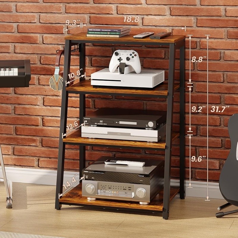 Durable Audio Visual Stand Adjustable Media Shelf Storage Console Equipment New