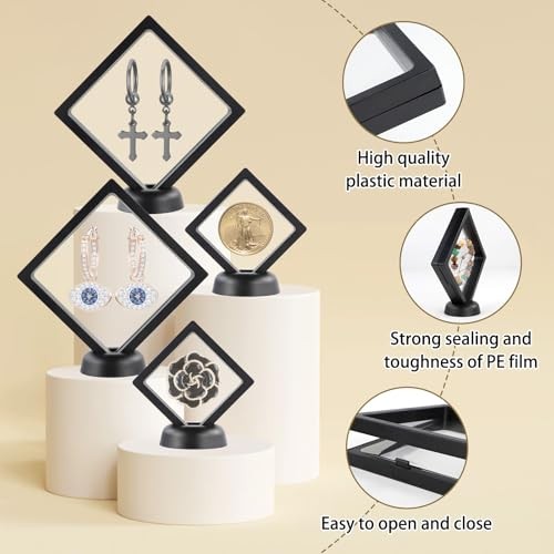 12Pcs Floating Frame Display Case, Challenge Coin Displays Holder with Base,