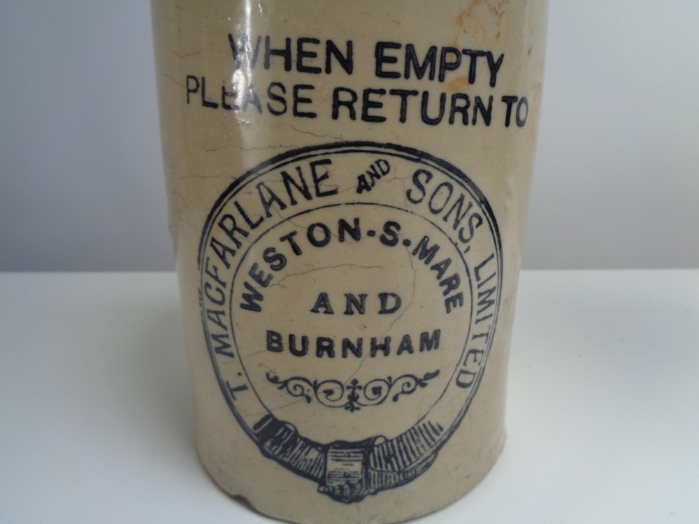 An Old MACFARLANE & SONS Stoneware Bottle Weston Super Mare Burnham