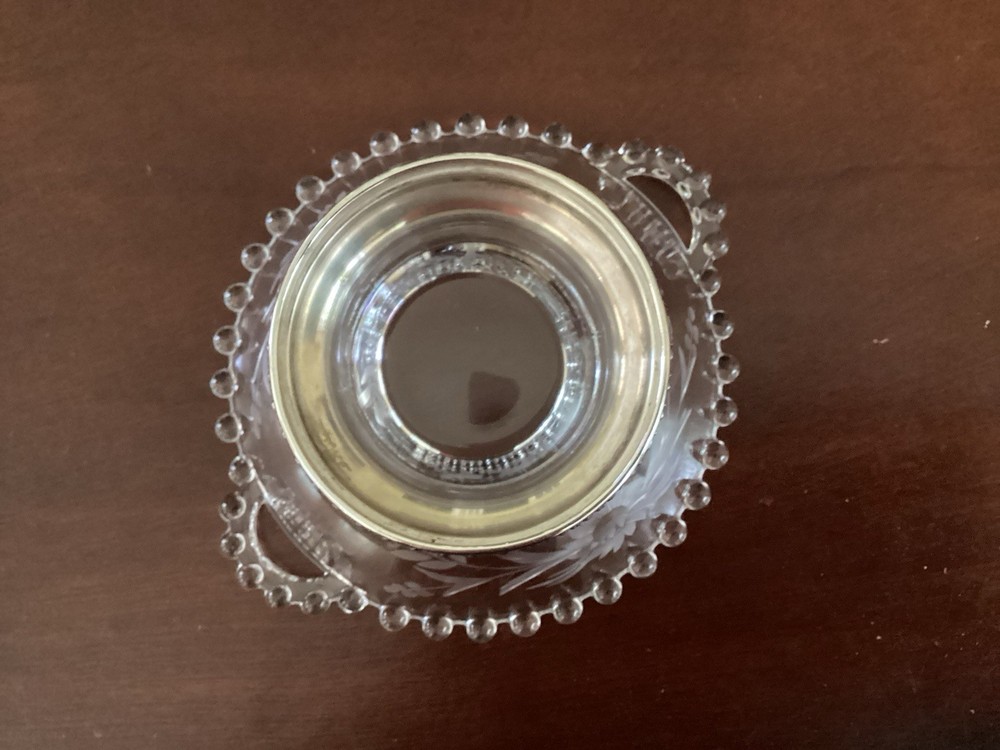 Candlewick Floral Etched Dish With Sterling Silver Base
