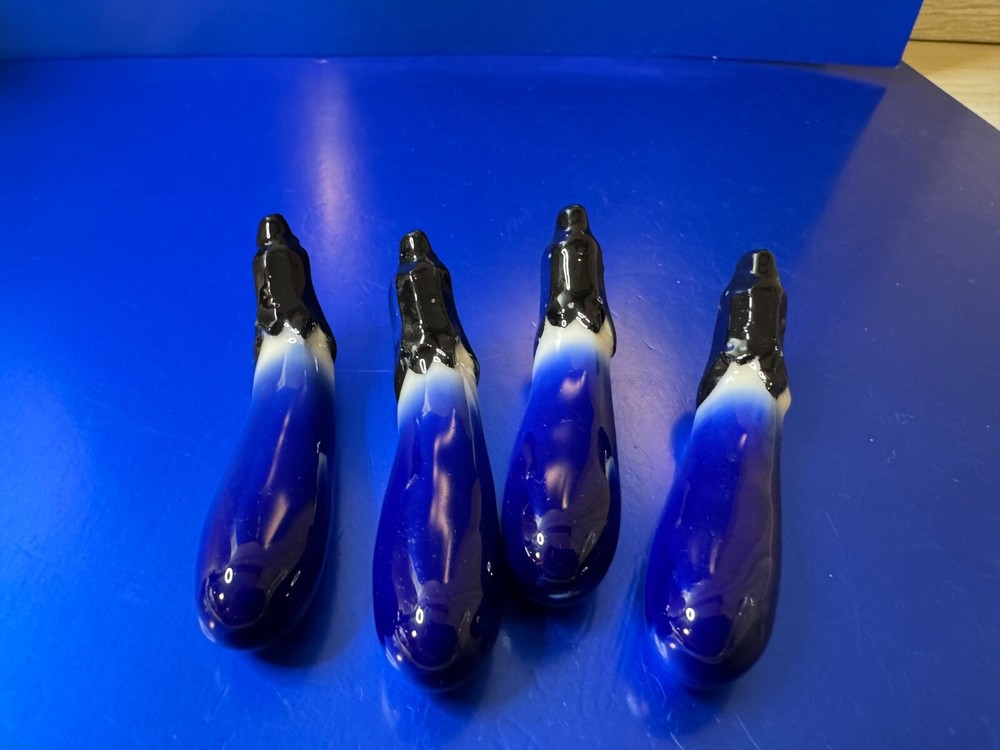 Japanese Chopstick Rests Eggplant Vegetable Holder Reusable Ceramic 4Pc