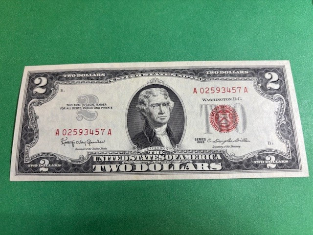 1963 $2 Legal Tender Note (RED SEAL) Condition Good