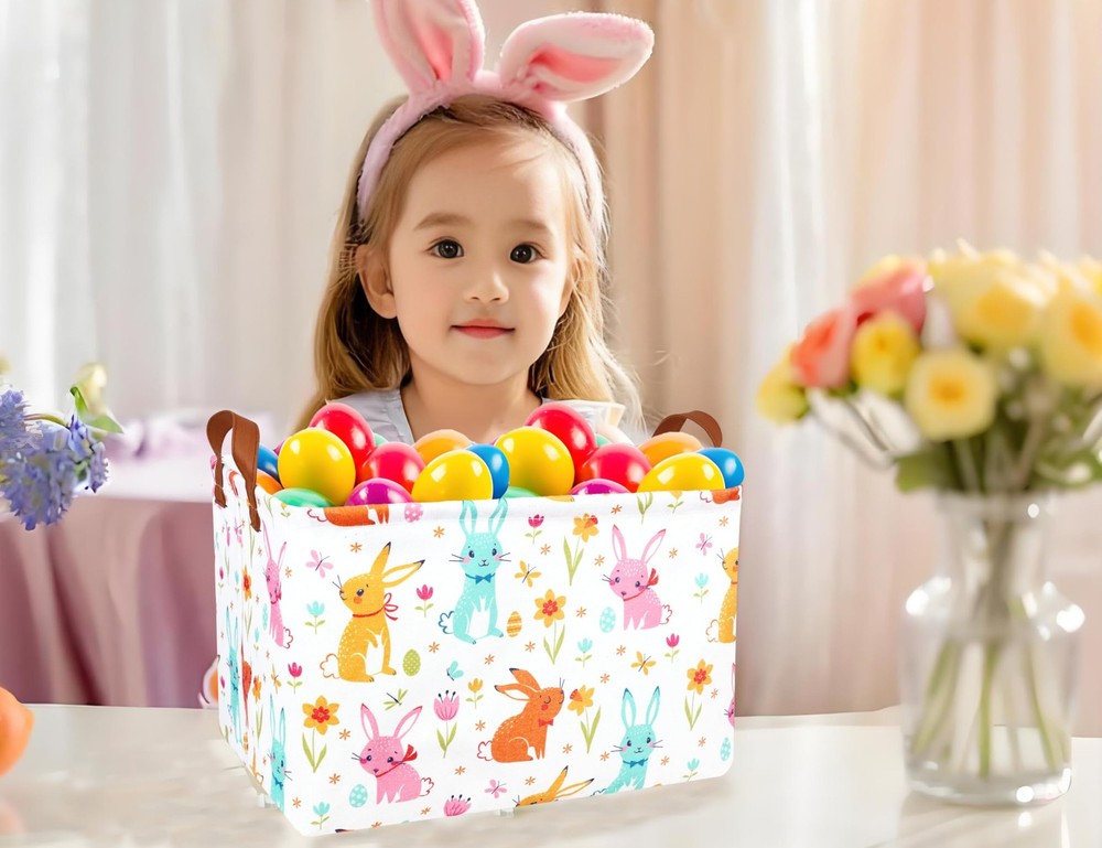 MYFLOCY Large Rectangular Easter Baskets Empty Waterproof Boy Toy Box Foldabl...