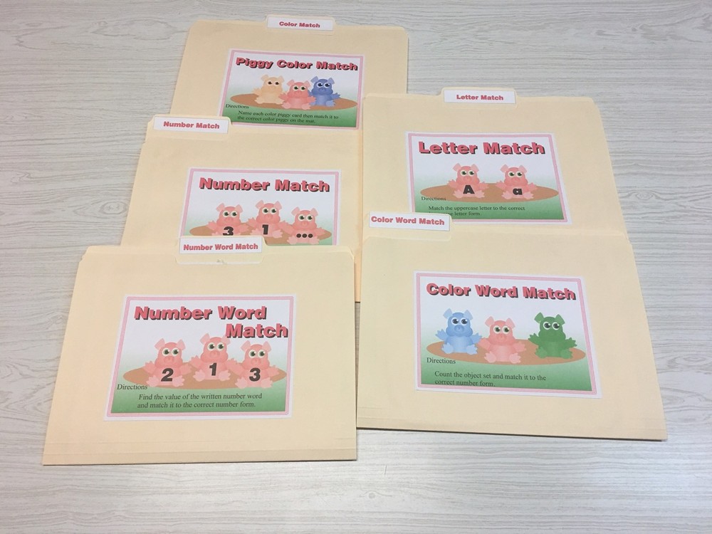 5 File Folder Set - Activity - Teaching READING MATH -Piggy Match