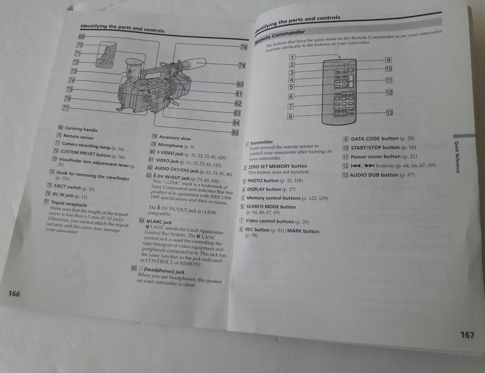 Sony INSTRUCTION /MANUAL BOOK - FOR SONY DSR 150