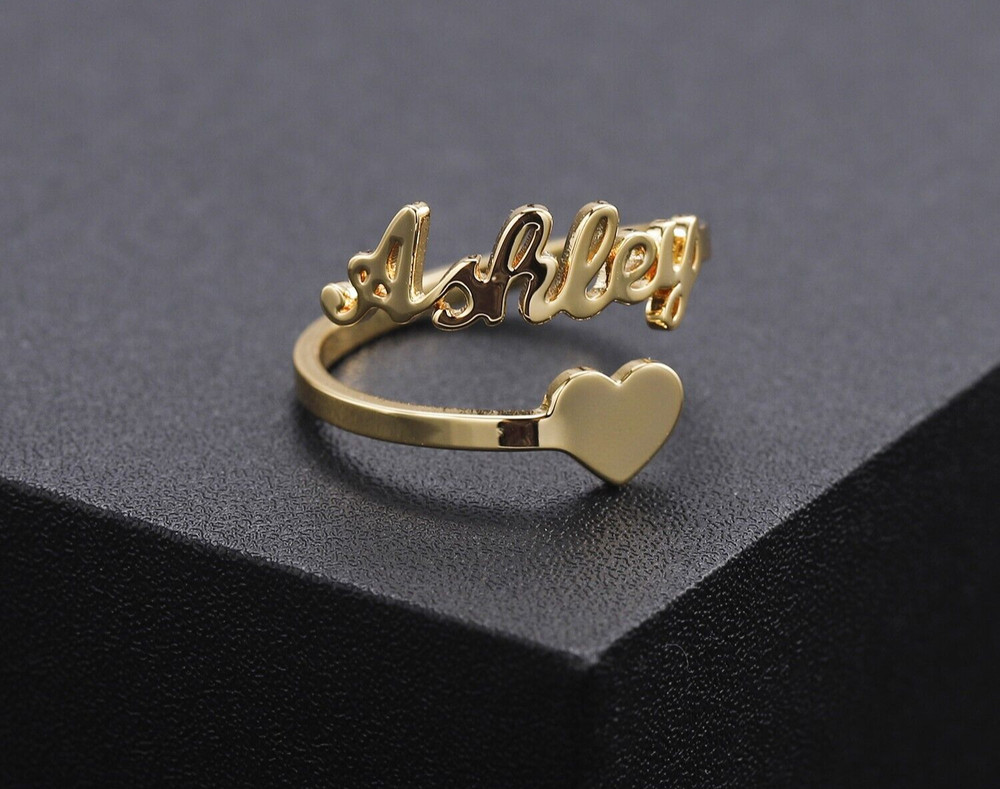 Customized Heart Name Ring Adjustable Personalized Jewelry Silver Gold Love Gift