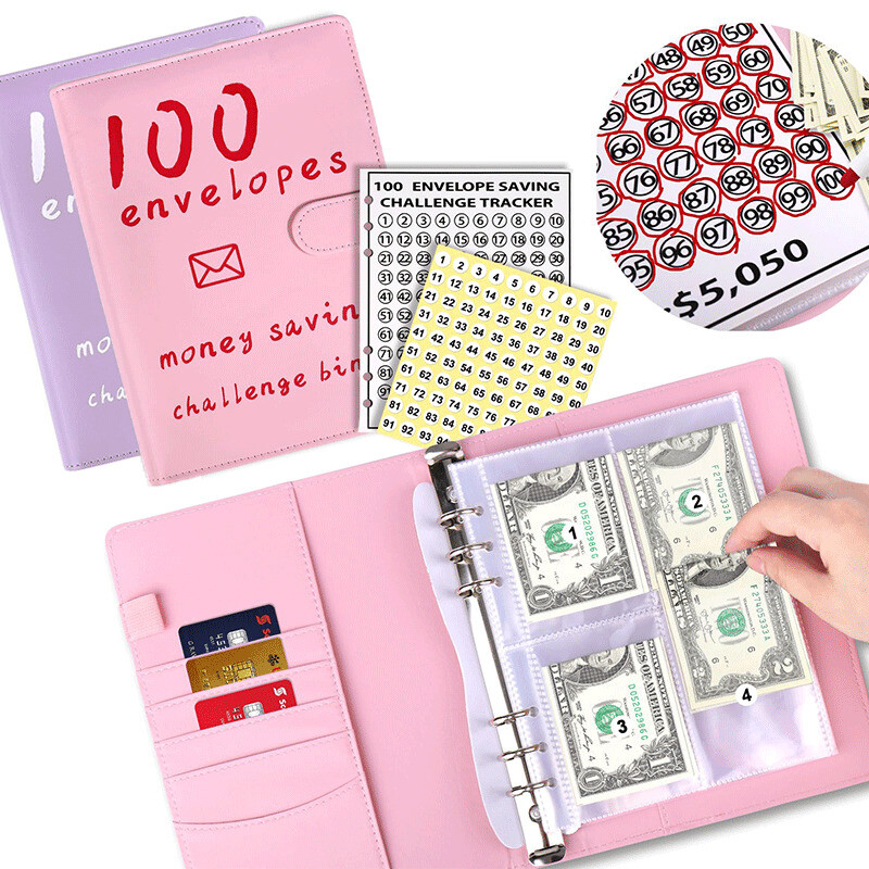 100 Envelopes Money Saving Challenge Binder Kit, Fun Budget Cash Binder Book