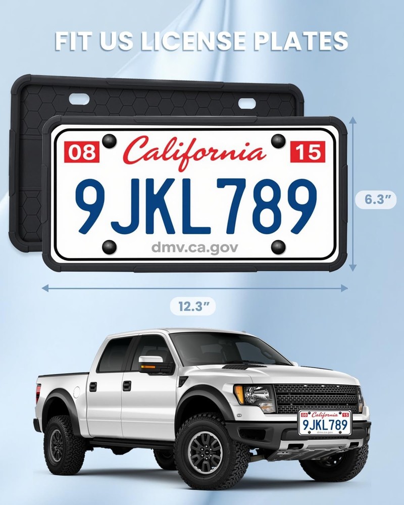 2 Pack Silicone License Plate Frames Black, Car Frame Holder, Black