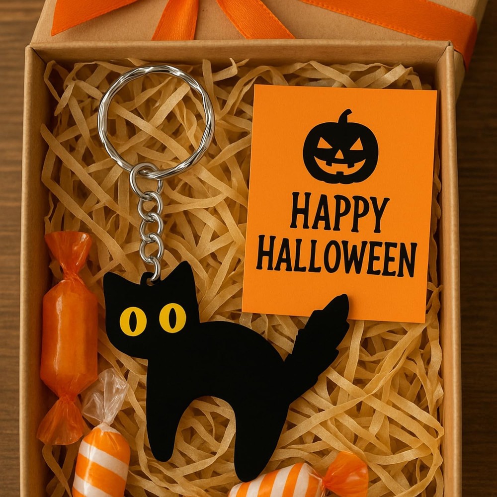 TRANGLE Black Cat Keychain (2 Pcs) – Acrylic Cute Key Ring, Small,