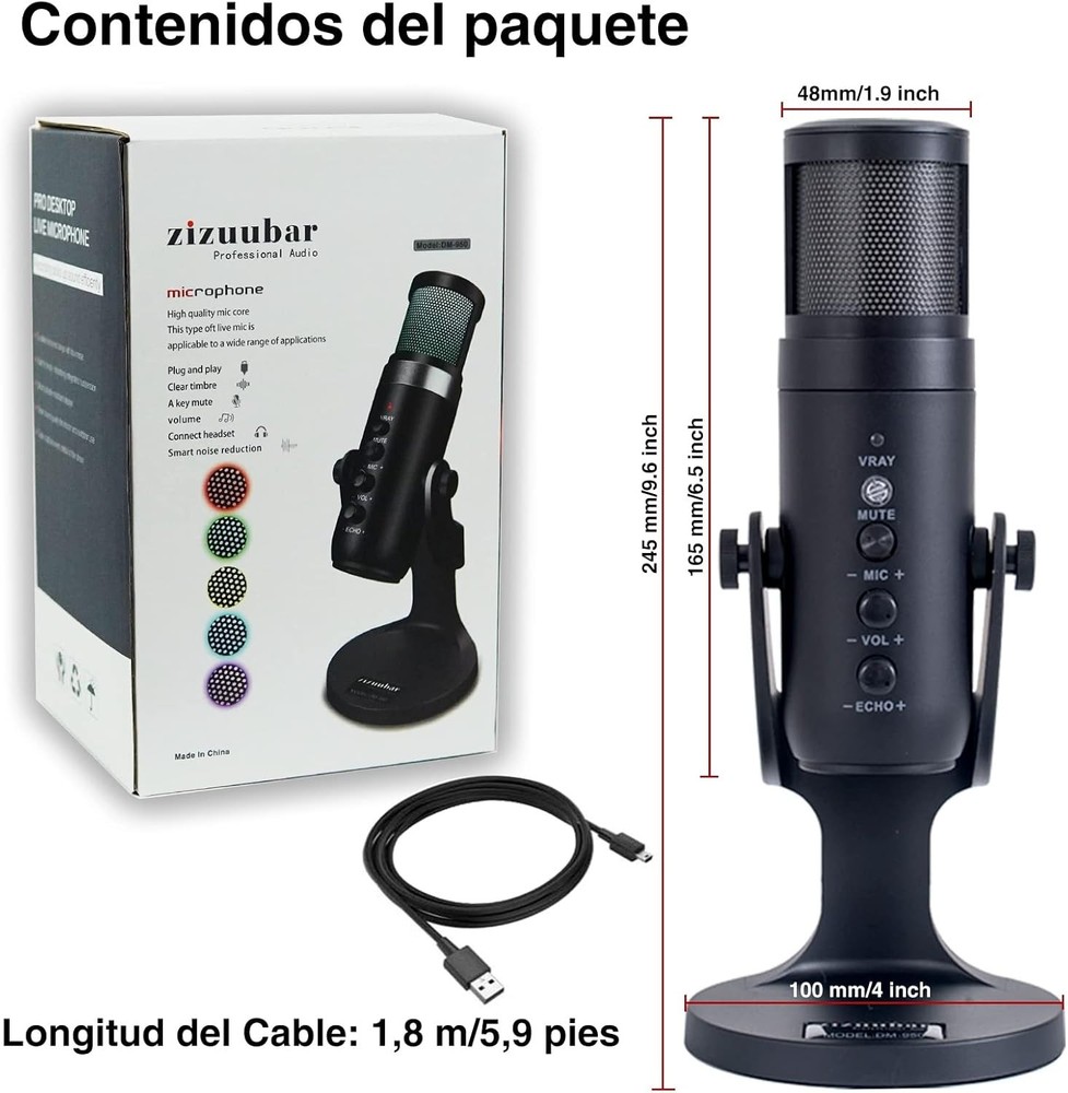 ZiZuuBar USB Microphone Desktop, Podcast Microphone, PC Gaming Mic