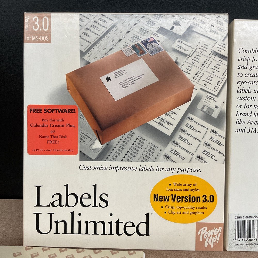 Labels Unlimited Version 3.0 Big Box PC 1990 Power Up Software
