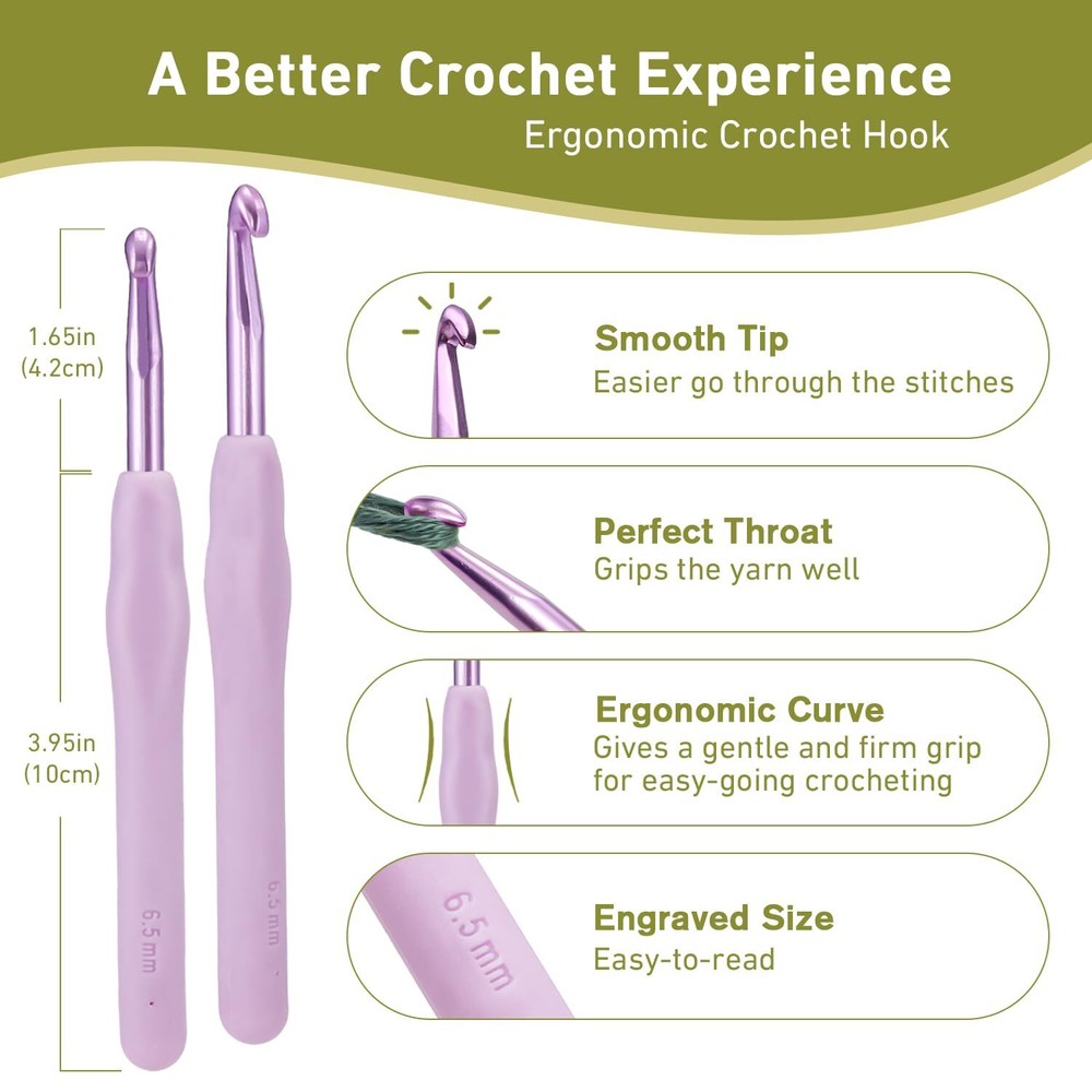 6.5mm Ergonomic Crochet Hook Super Smooth for Beginners 1 Pack