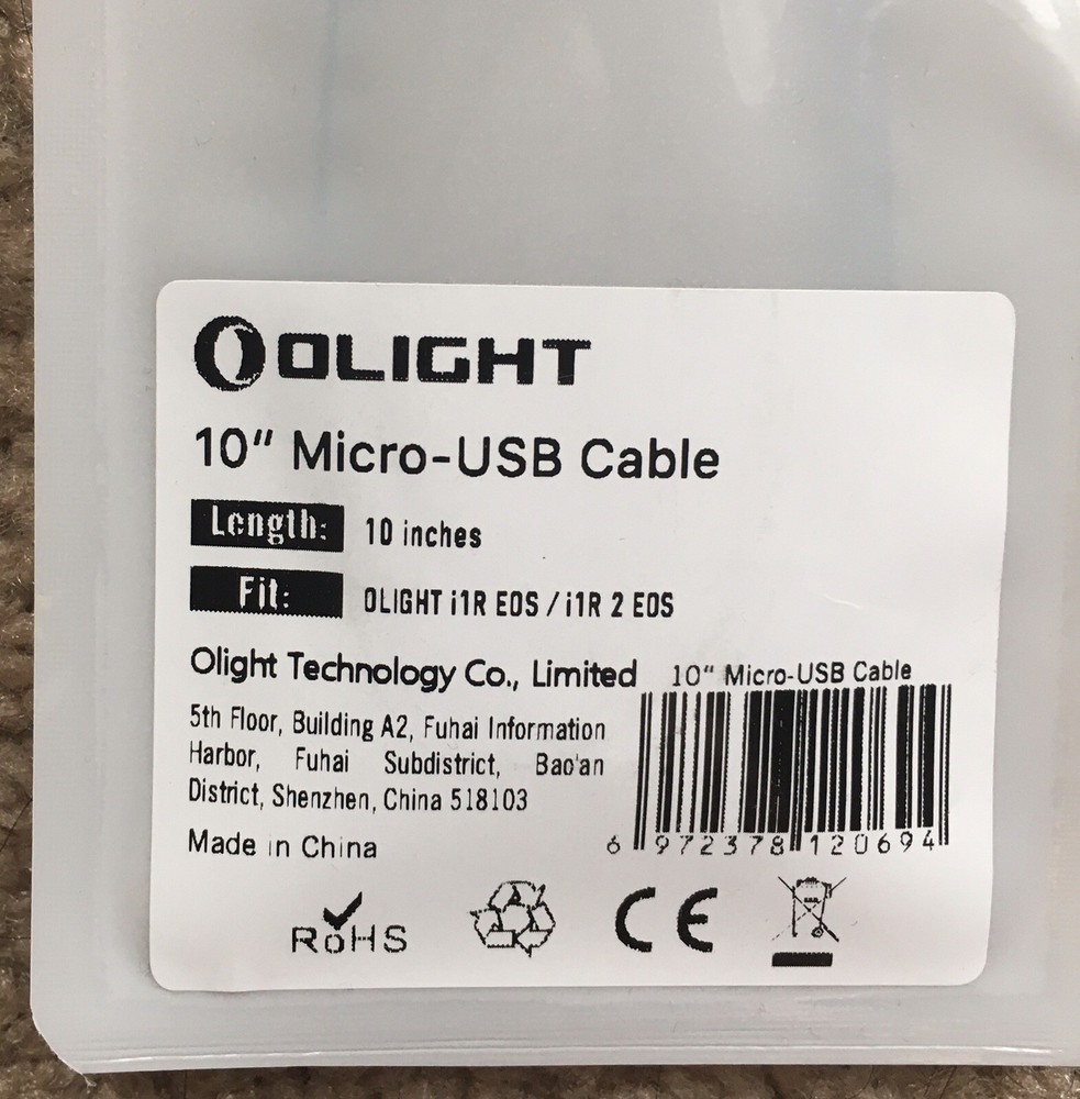 Olight 10” Flashlight MicroUSB Cable