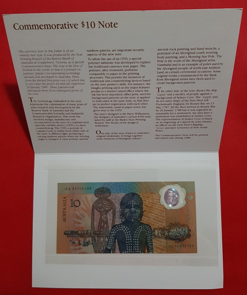 1988  $10  FRASER/JOHNSTON FIRST POLYMER NOTE FOLDER LAST PREFIX AA 23012163