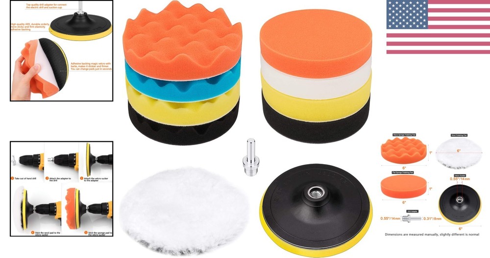 Versatile 6-Inch Buffing Pad Kit with Drill Adapter - 11 Professional Tools