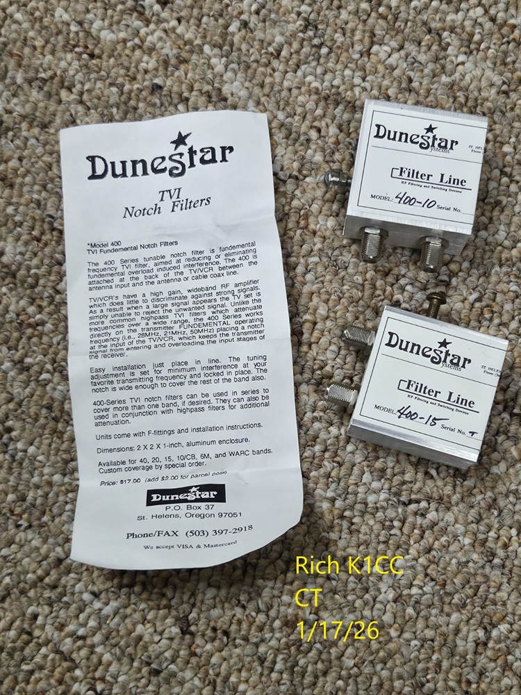 Dunestar and I.C.E. TV interference filters