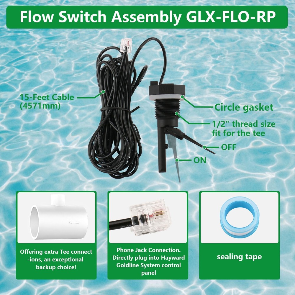 WENGART GLX-FLO-RP Flow Switch with Tee Replacement, 1/2" NPT, Black