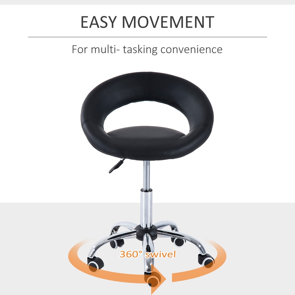 Crescent Rolling Salon Stool with Adjustable Height, Breathable Open Back