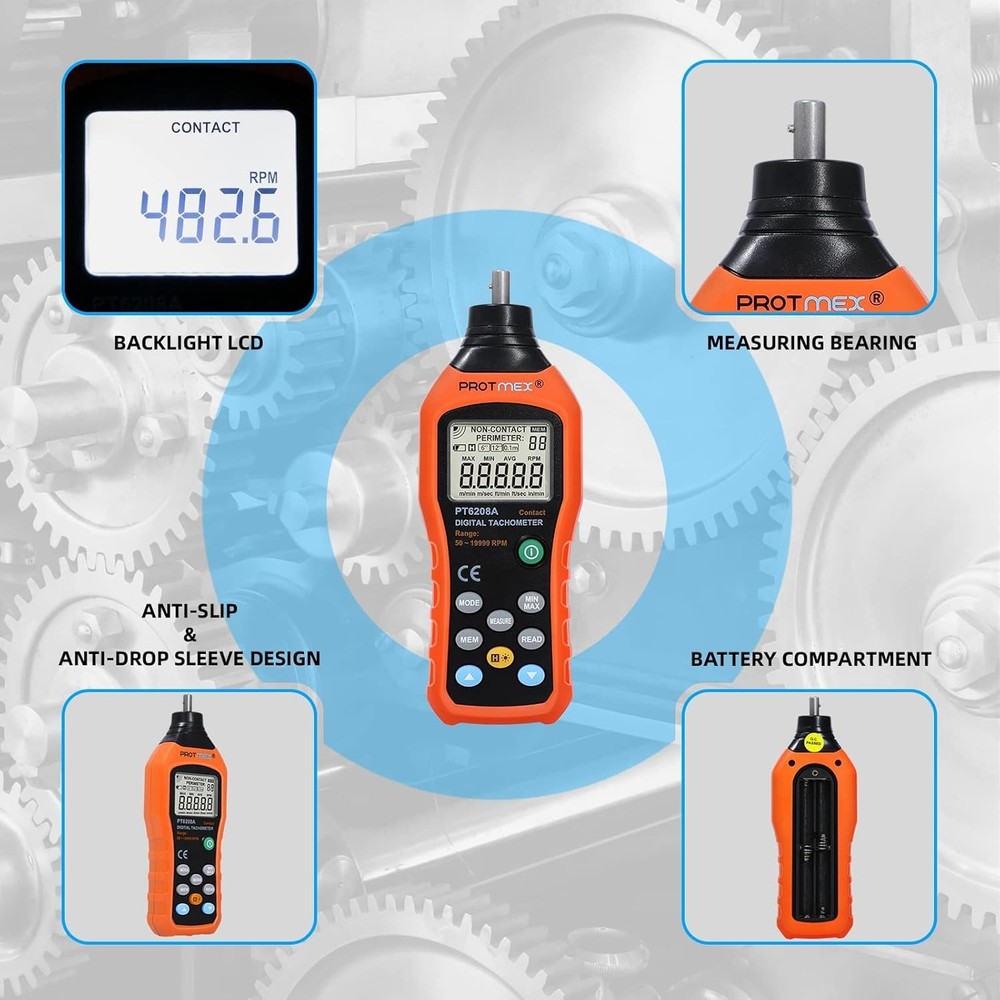 Portable Digital Tachometer with 100 Groups Data Logging - LCD Backlight