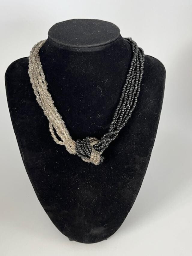Black And Grey Seed Bead Multi Strand Necklace