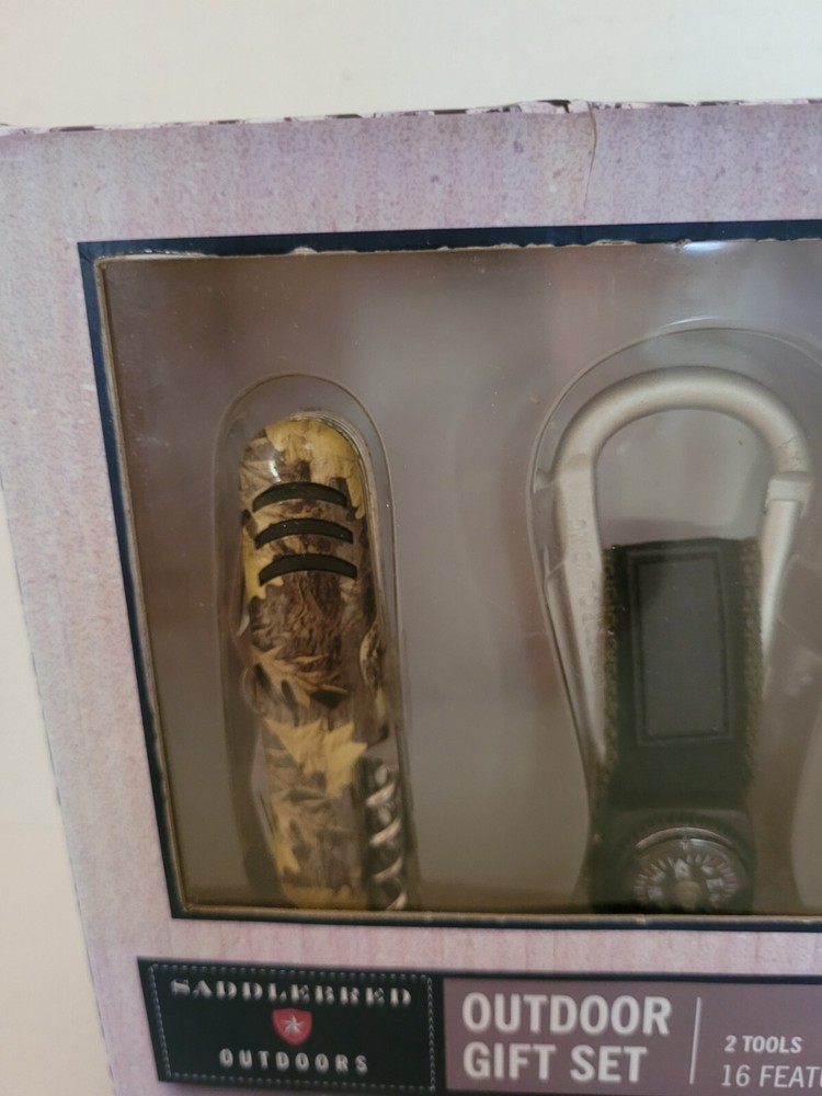 SADDLEBRED OUTDOORS GIFT SET COMPASS Carabiner, Multi tool Knife-16 Feature- NIB