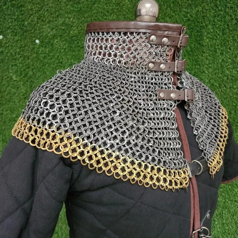 Medieval Chainmail Collar 09mm Flat Riveted with Flat Washer Ring Knight Armor