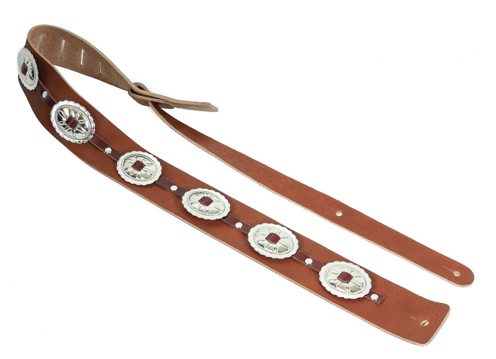2 1/4" Wide Medium Oval Concho Tan Saddle Classic Guitar Strap