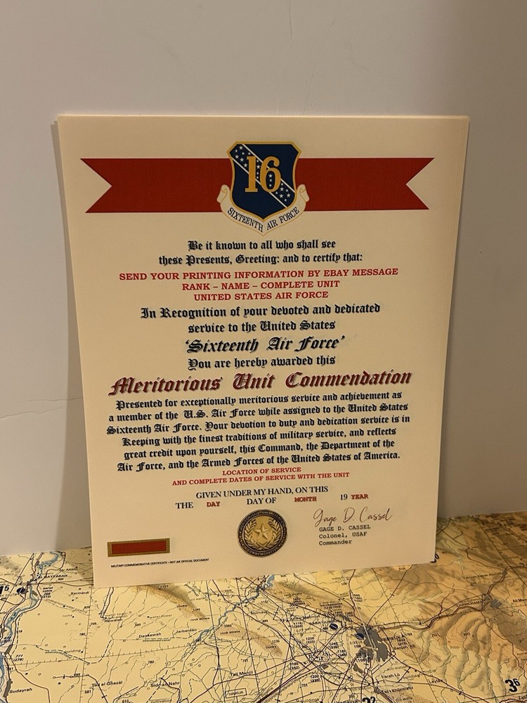 U.S. AIR FORCE / 16TH AIR FORCE - MERITORIOUS UNIT COMMENDATION CERTIFICATE