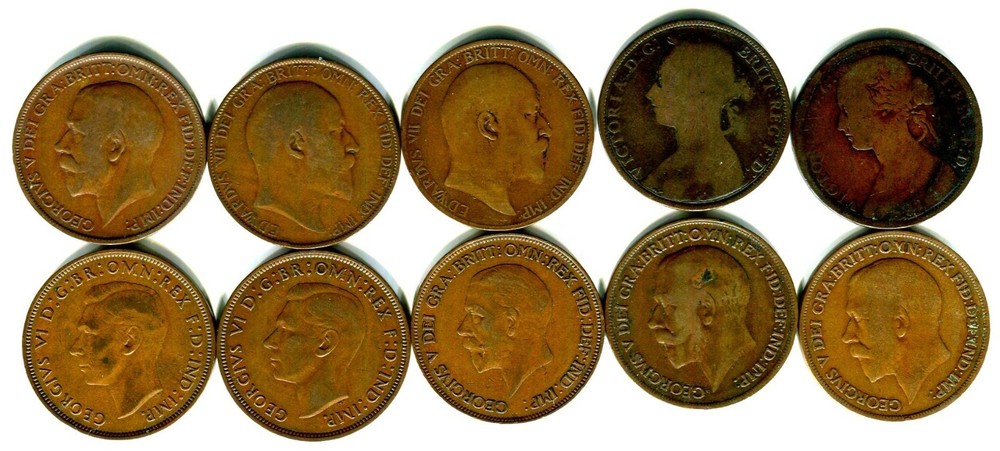 10 Different Great Britian Copper Large Penny !!