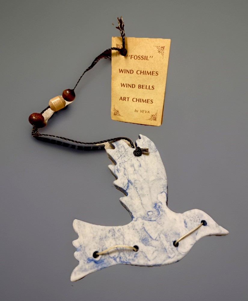 VEVA Ceramic Stoneware Fossilized Pottery Wind Chime Blue Bird Mobile