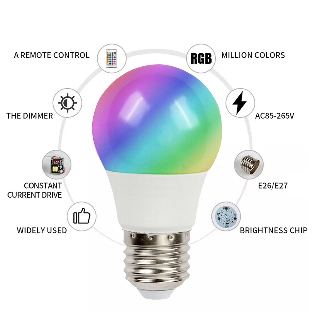 6 PCS 16 Color Changing Light Bulb Remote Control Dimmable RGB LED Bulbs E27 E26