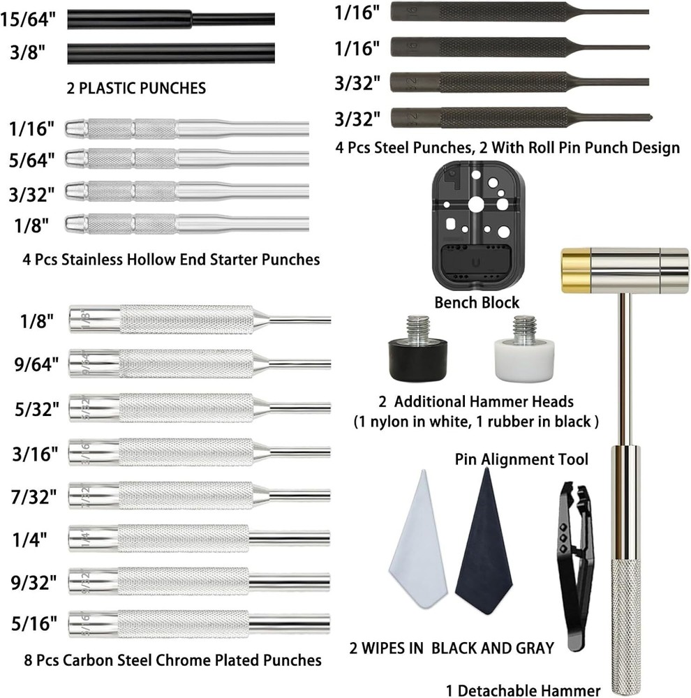 Precision Pin Punch Set with Hammer & Organizer | Chrome Vanadium Steel Tools