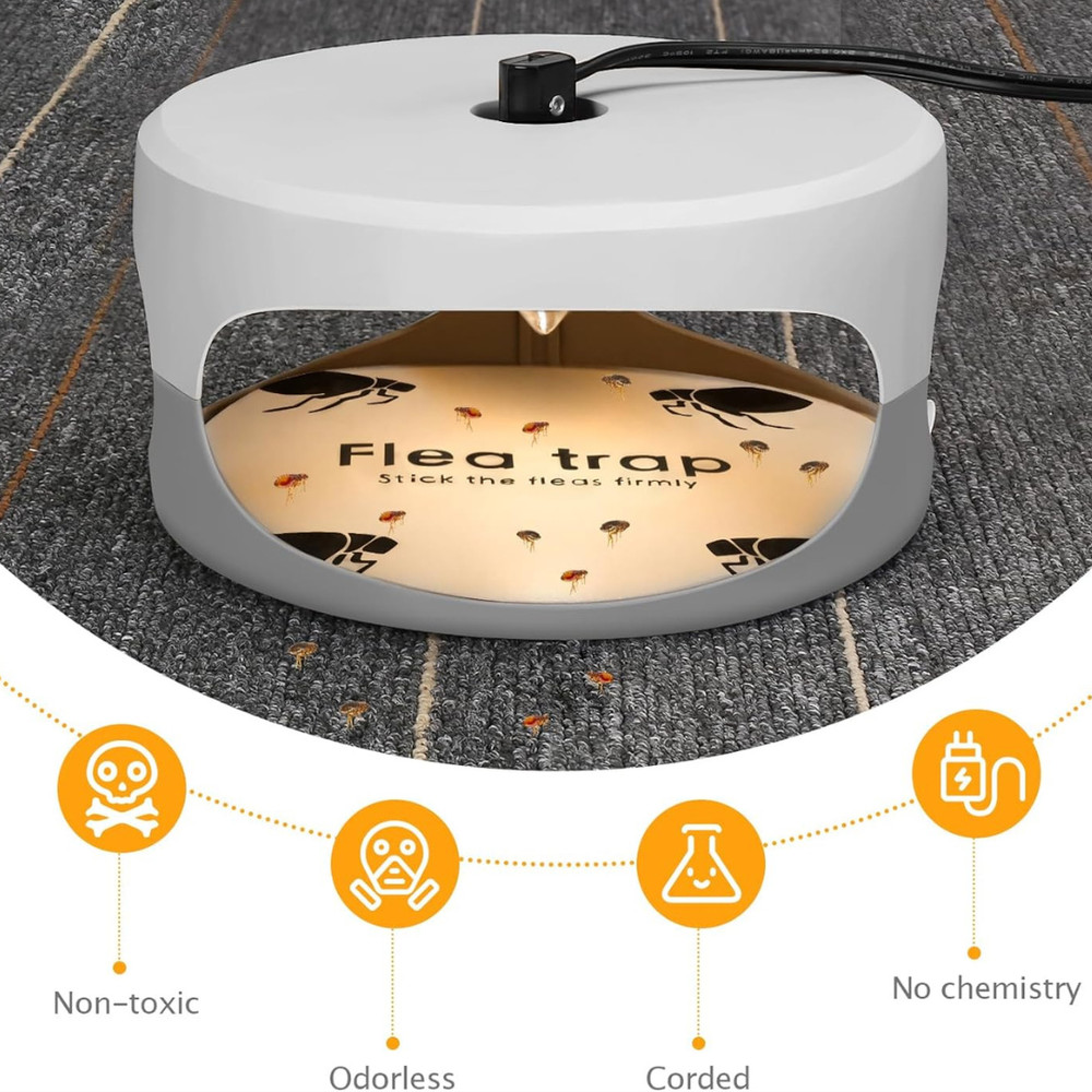 2 Pcs Flea Traps for Inside Your Home, Bug Killer with Sticky Pads & Light Bulb