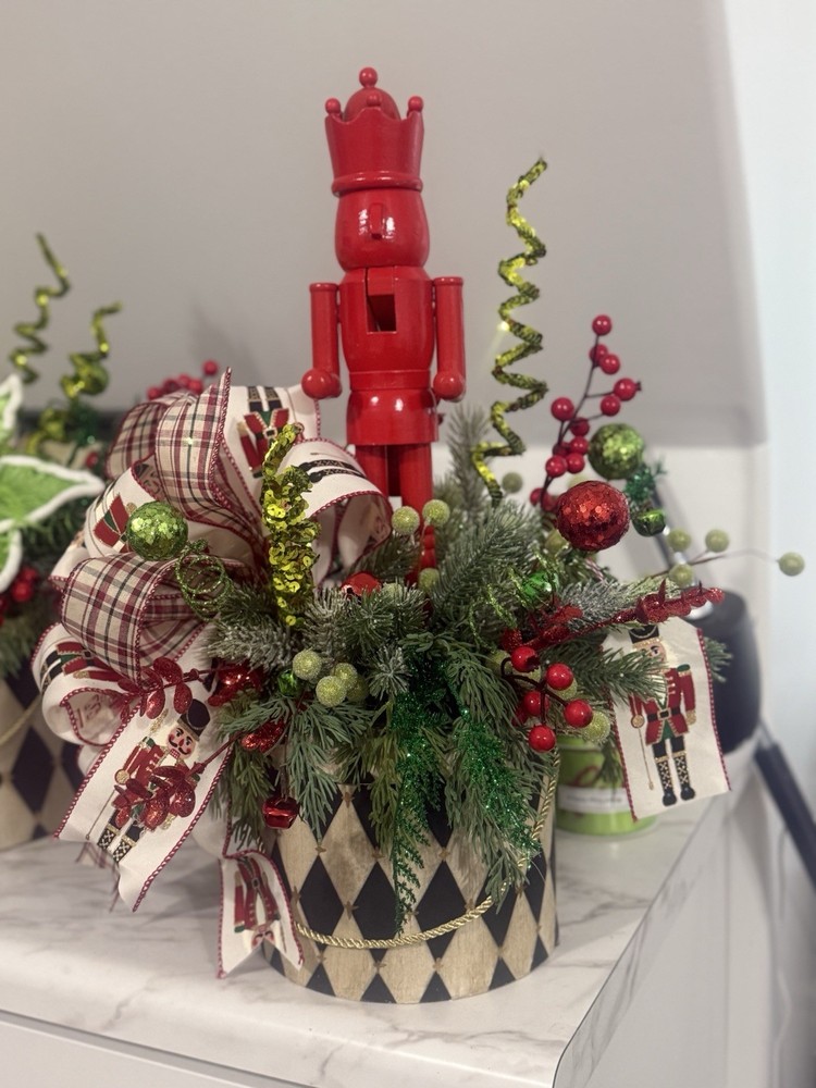 Handmade Nutcracker Christmas Floral Arrangement with Useable Gift Box