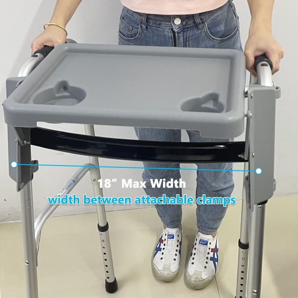 Walker Tray with Two Cup Holder - Folding Rollator Desk Lap Board Eating Aid ...