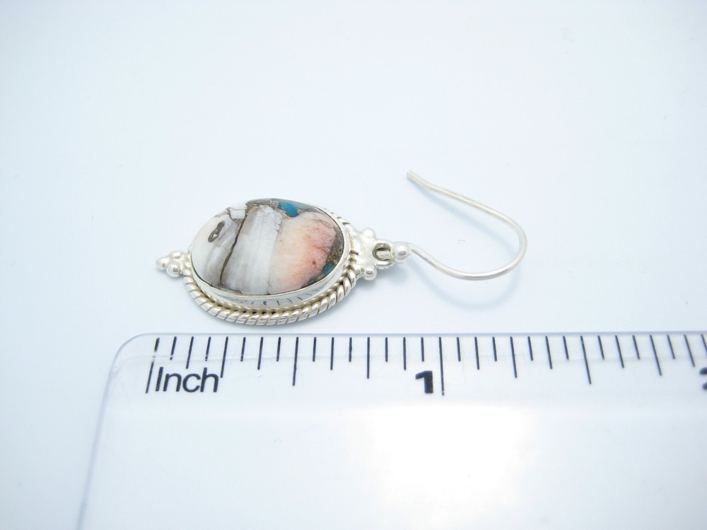 Sterling Silver White Pink Marbleized Quartz Dangle Earrings