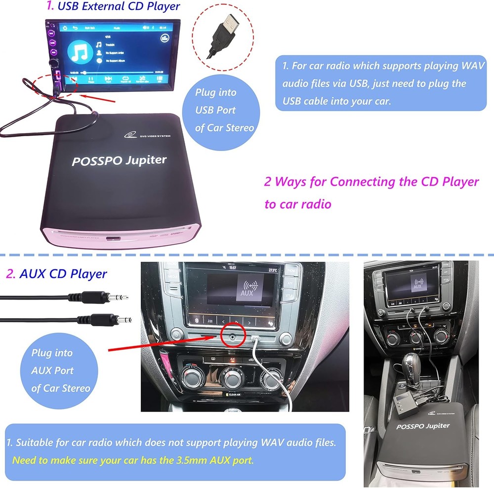 Jupiter USB CD Player for Car Auto Portable External