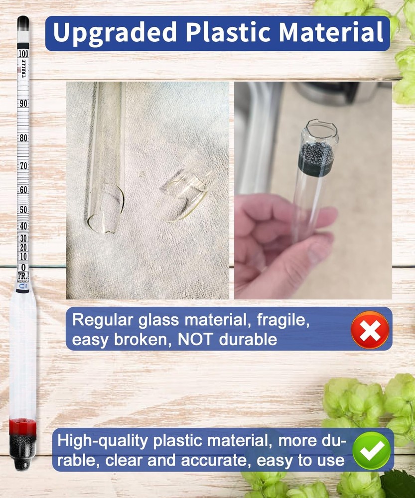 Hydrometer Alcohol Meter Kit, Hydrometer Alcohol 0-200 Proof & Tralle with Hy...