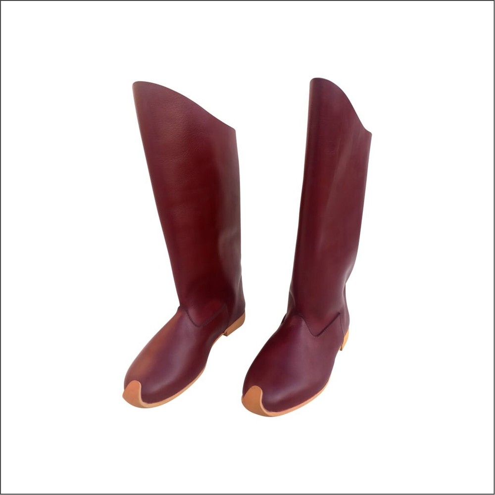 Medieval Leather long boots pair Red Color leather pull on boot footwear pair