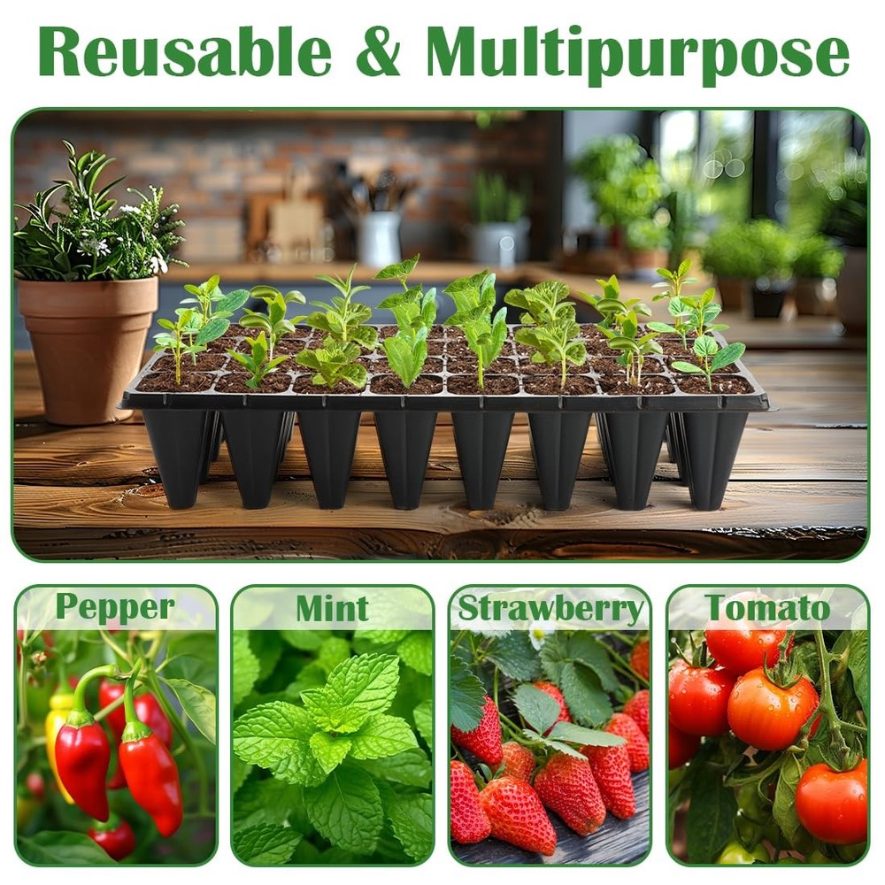 10 Pack 32 Cell Seed Starter Trays - Extra Deep 4.33" Plastic Nursery Trays, ...