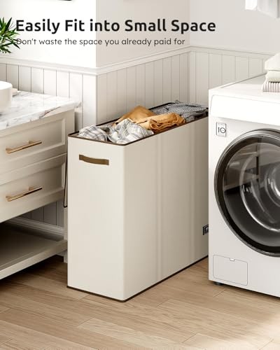 Laundry Hamper 3 Section, Extra Large Laundry Hamper with Lid, 180L Off-white