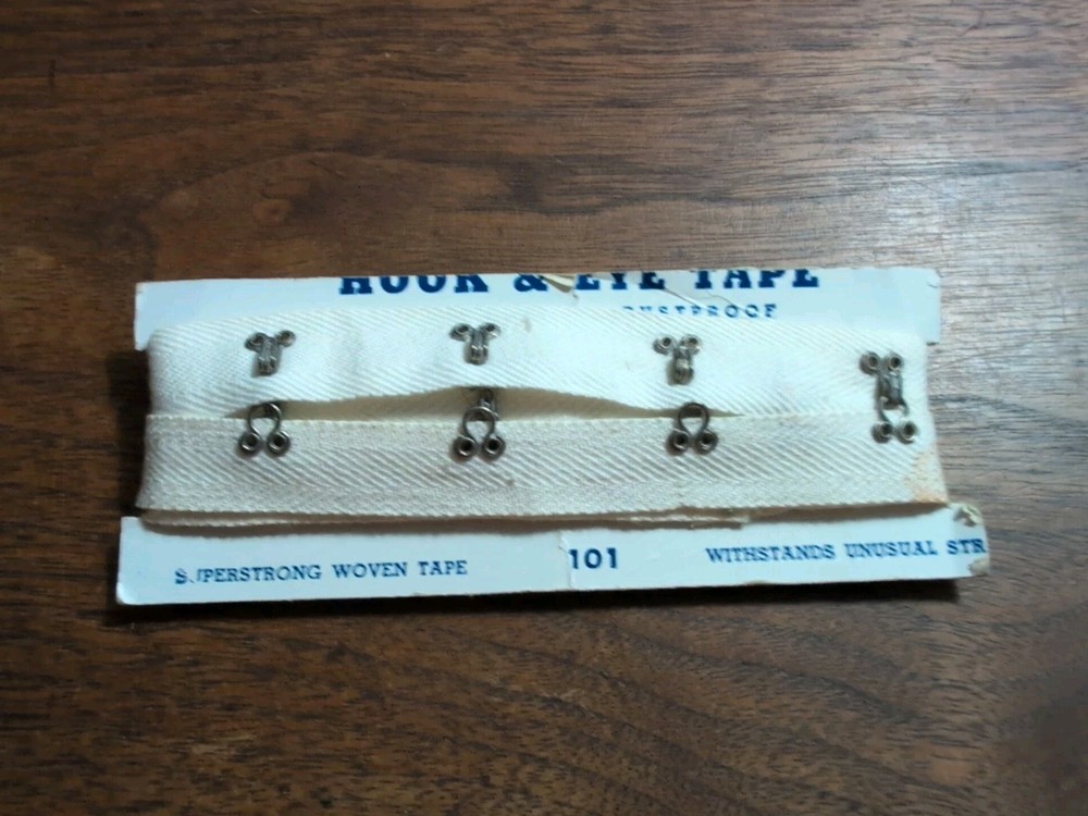 Vintage Hook & Eye Tape on Scoville Card with Rustproof Metal Fasteners